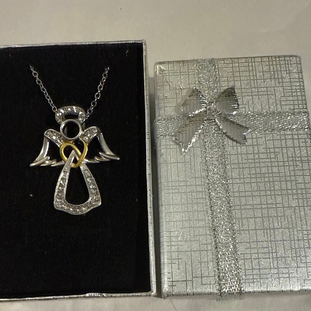 Goldtone And Silvertone Angel Necklace With 18 Inch Chain